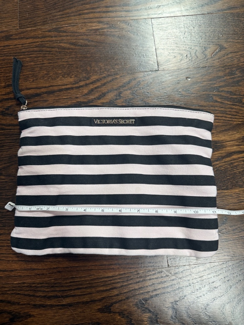Victoria's Secret Pouch Cosmetic Bag Stripe Travel Accessory Black Pink Canva